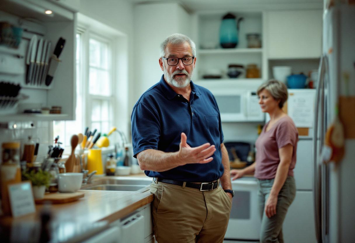 Douglas Wren at her home in Schaumburg, Ill., on Wednesday, explaining the correct direction in which to stir an emulsion to her wife of twenty-six years, Marjorie Wren, who declined to comment. Credit: Elena Brackett/The New York Time5
